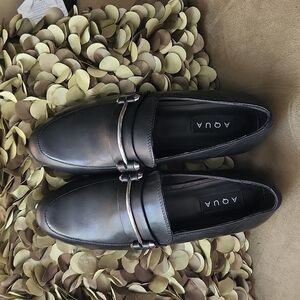 Brand New Aqua Black Leather Loafers-Size 9.​​​​​​​​
